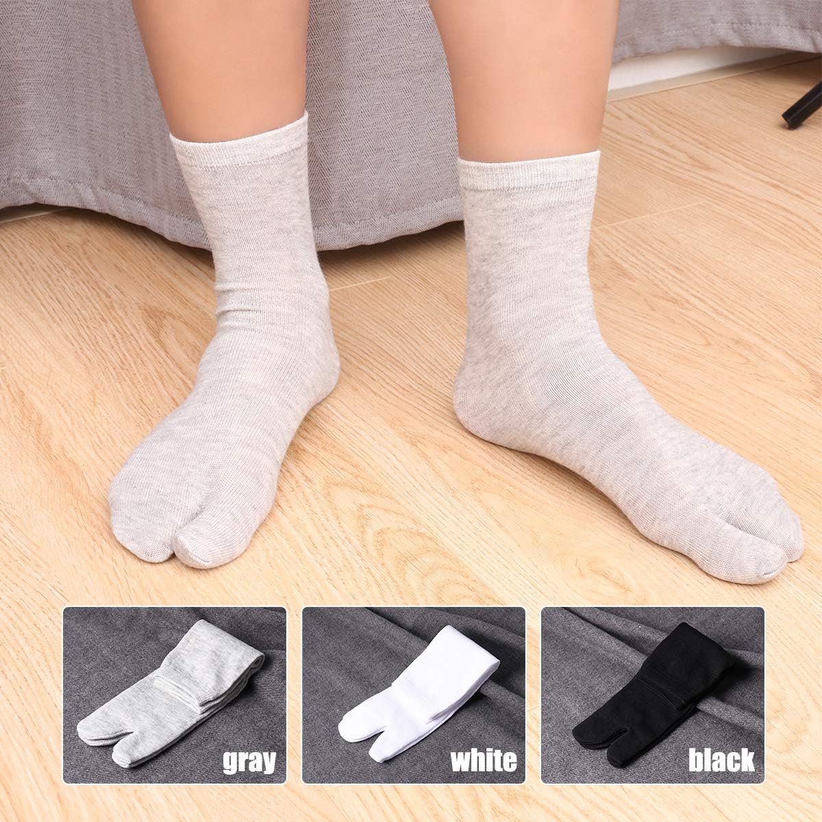 Elastic Cotton Tabi Toe Socks 3 Pairs(White Grey Black), middle aooty