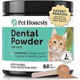 Pet Honesty Vet Approved Cat Teeth Cleaning Powder, 60 Day Supply | Cat dental powder with a natural herbal blend of kelp &amp; parsley, combats plaque &amp; tartar, freshens breath, easy food topper