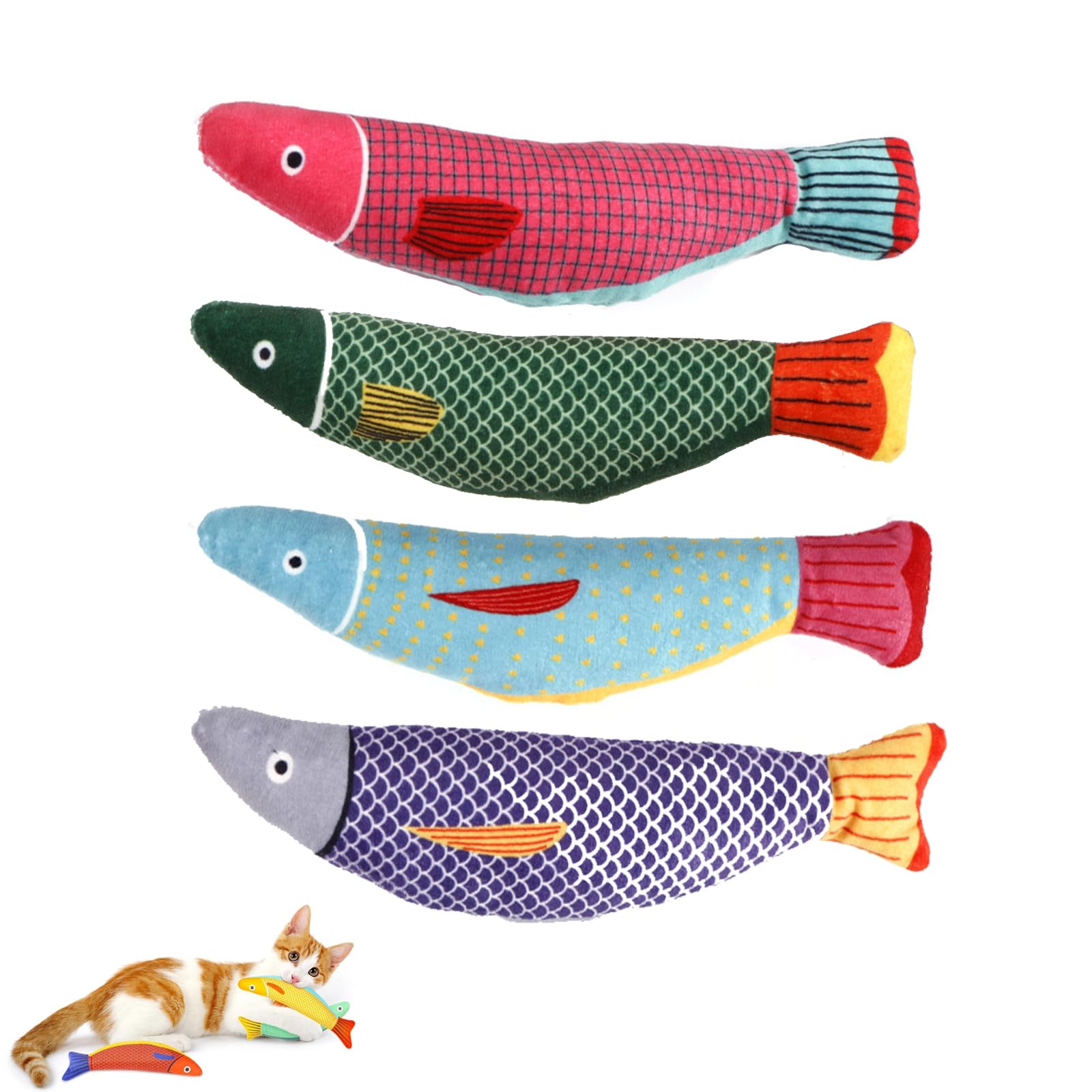 JLPDMT Kitten Toys, 4 PCS Chew Bite Resistant Catnip Toys, Realistic Plush Fish Cat Toy, Interactive Cat Toys, Washable Cat Nips Toys, Used For Indoor, Outdoor Kitten Interactive Toys