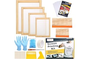 Caydo 31 Pieces Screen Printing Starter kit Include 4 Different Size of Wood Silk Screen Printing Frame with 110 Mesh, Squeegees, Inkjet Transparency Film, Ink Knife, Gloves and Mask Tape