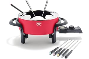 GreenLife 14 Cup Electric Fondue Maker Pot Set for Cheese, Chocolate, and Meat, 8 Color Coded Forks, Healthy Ceramic Nonstick