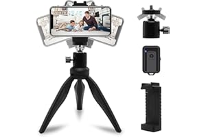 Mini Phone Tripod, LINKCOOL Lightweight Tabletop Tripod for iPhone Samsung Cellphone Camera DSLR Gopro with 360 Rotating Metal Ball Head & Universal Phone Mount Holder & Remote Control (Upgrade)