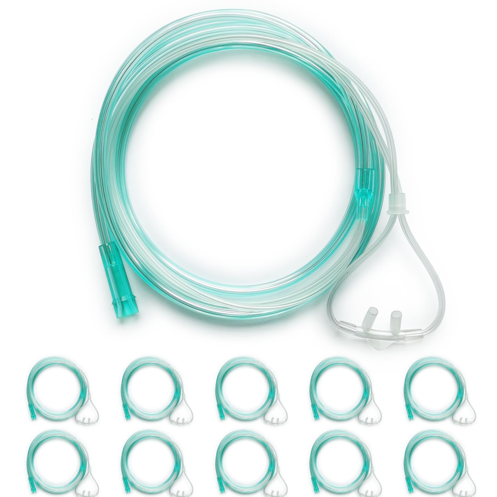 Photo 1 of 10 pcs Green Nasal Oxygen Cannula, High Flow and Each is Individually Packed