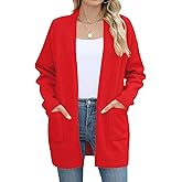 Micoson Women's Long Sleeve Open Front Knit Cardigan Sweaters 2025 Casual Loose Jacket Coat with Pockets