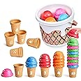 JoyCat Ice Cream Preschool Learning Activities Counting and Color Sorting Set Stacking Toys for Kids 3-5, Fine Motor Skills Toys with Safety Durability, Math Learning Resources for Toddlers 30PCS