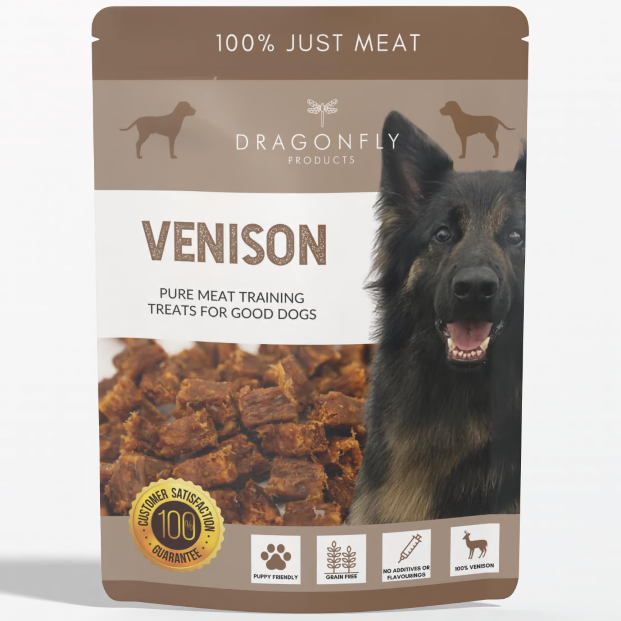 Dragonfly Products Grain Free Puppy & Adult Dog Training Treats - 100% Pure Meat - Healthy Low Fat Dog Treats - 250g (Venison)