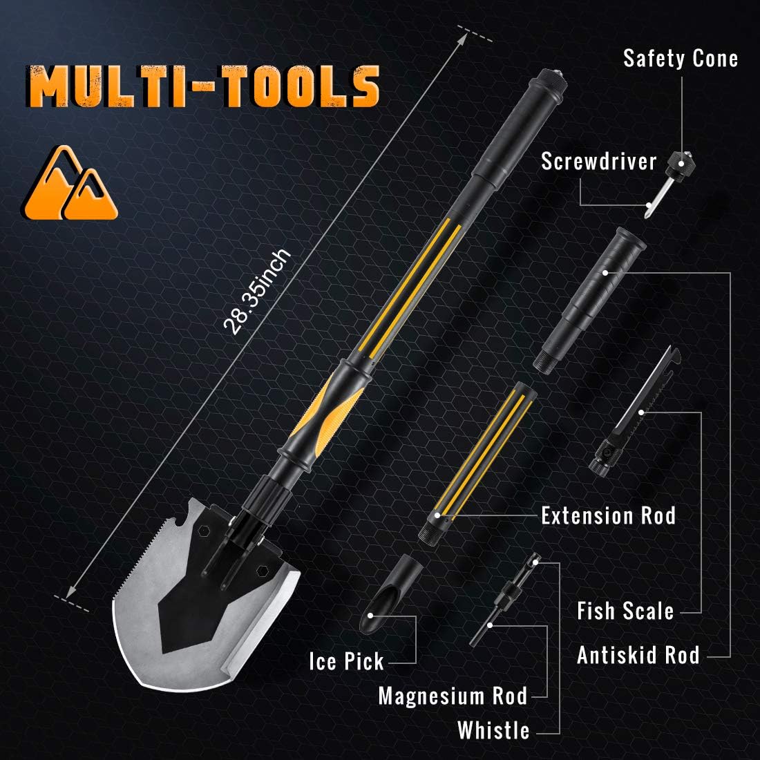 OKOOLCAMP Survival Camping Shovel Military Multifunctional Folding Shovel 15-28inch Heavy Duty Alloy Steel Tactical Shovel with Saw for Hiking, Backpacking, Gardening, Hunting, Car Emergency, Snow : Sports & Outdoors