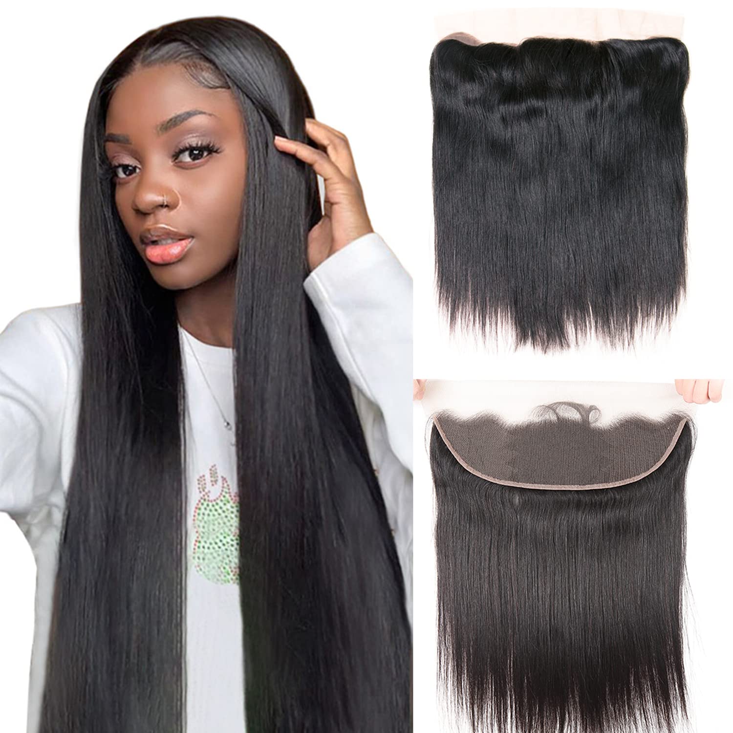 Lace Frontal Closure 13x4 Brazilian Straight 13X4 Ear To Ear Free Part Swiss Lace Frontal 100% Unprocessed Brazilian Virgin Human Hair Natural Color 12 Inch โ image 1