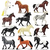 Toymany 12PCS 2-3" Tiny Horse Figurines Toy Set, Plastic Pony Small Foal Figures, Easter Eggs Birthday Gift Cupcake Horse Cake Topper for Kids Toddlers