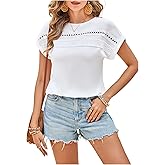 SHENHE Women's Lace Embroidered Blouse Hollow Out Cap Sleeve Boho Summer Going Out Tops