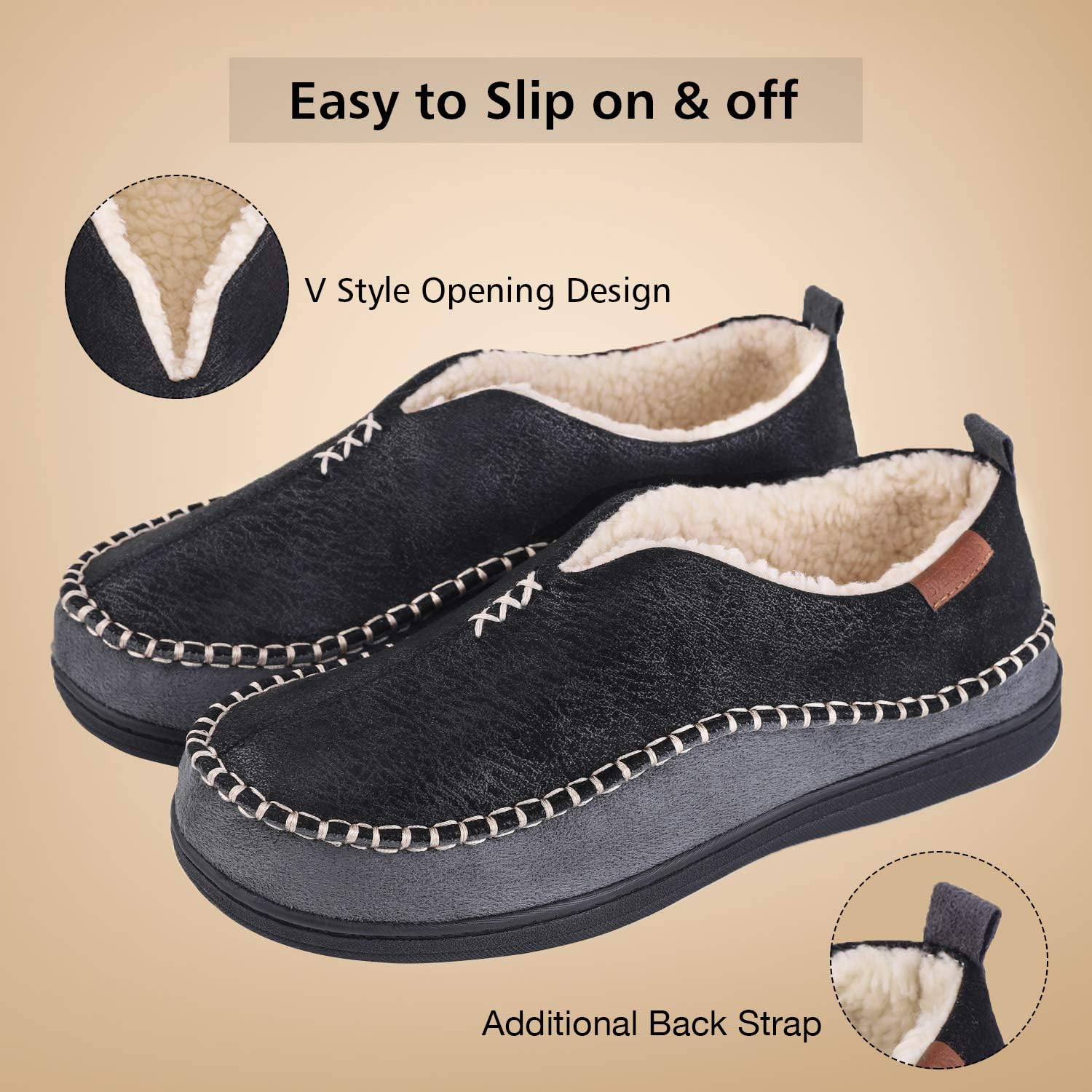 everfoams men's suede memory foam moccasin slippers with fuzzy sherpa lining