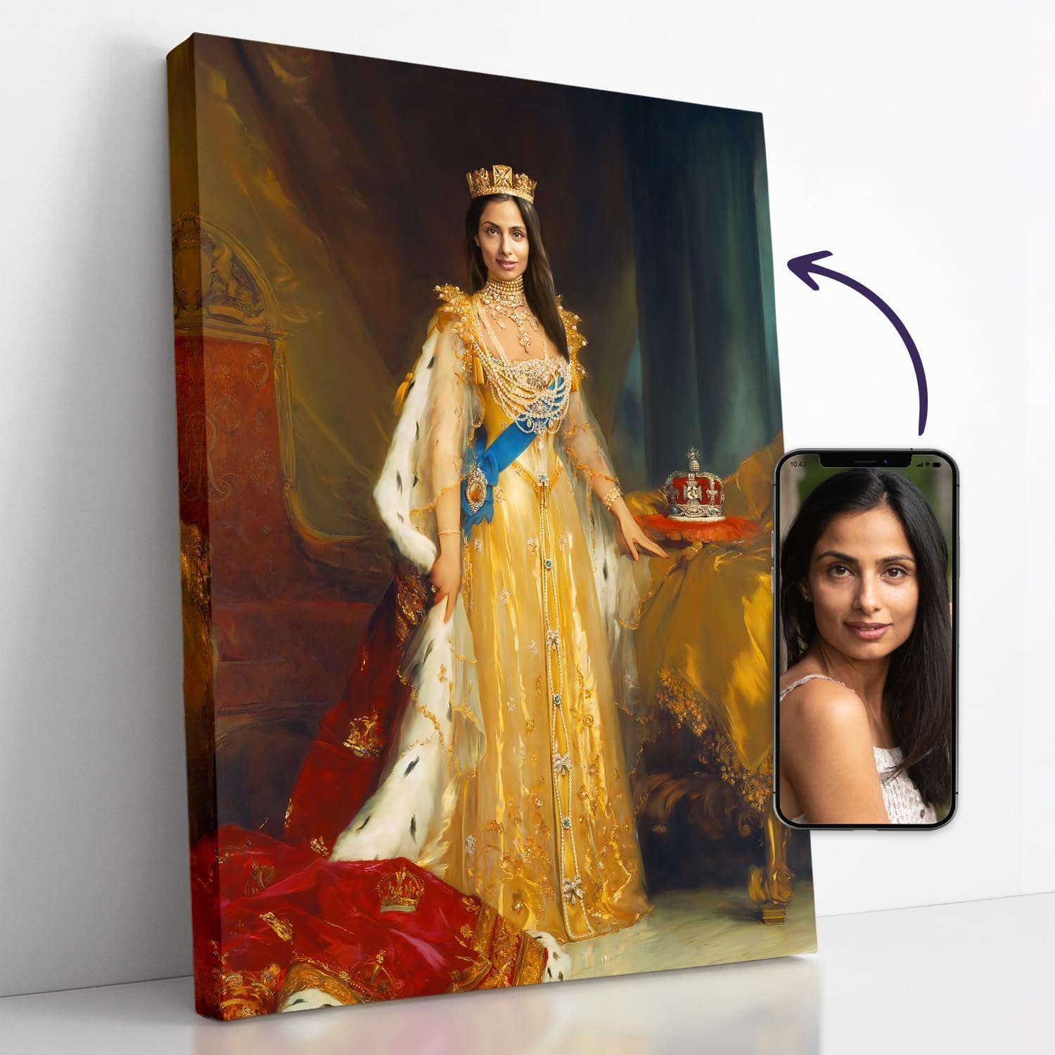 Paintings - Turn Me Royal Personalized Portrait from Your Photo, Custom Canvas Wall Art as Unique Gift for Women, Turn her into Queen, Princess, Noble Lady, Royalty (The Golden Queen, 12