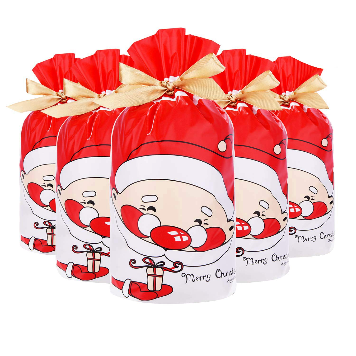LONTG 50Pack Bag Small Candy Bag Party Treat Bag Goodies Bag Xmas Drawstring Gift Bag For Sweets Cookies Snacks Christmas Party Favor Pouch For Birthday Party Wedding