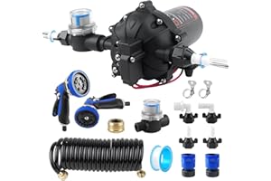12V DC Washdown Pump Kit with 80 PSI 7.5 GPM, 5-Chamber Self Priming Diaphragm Washdown Pump, High Performance Water Pump for
