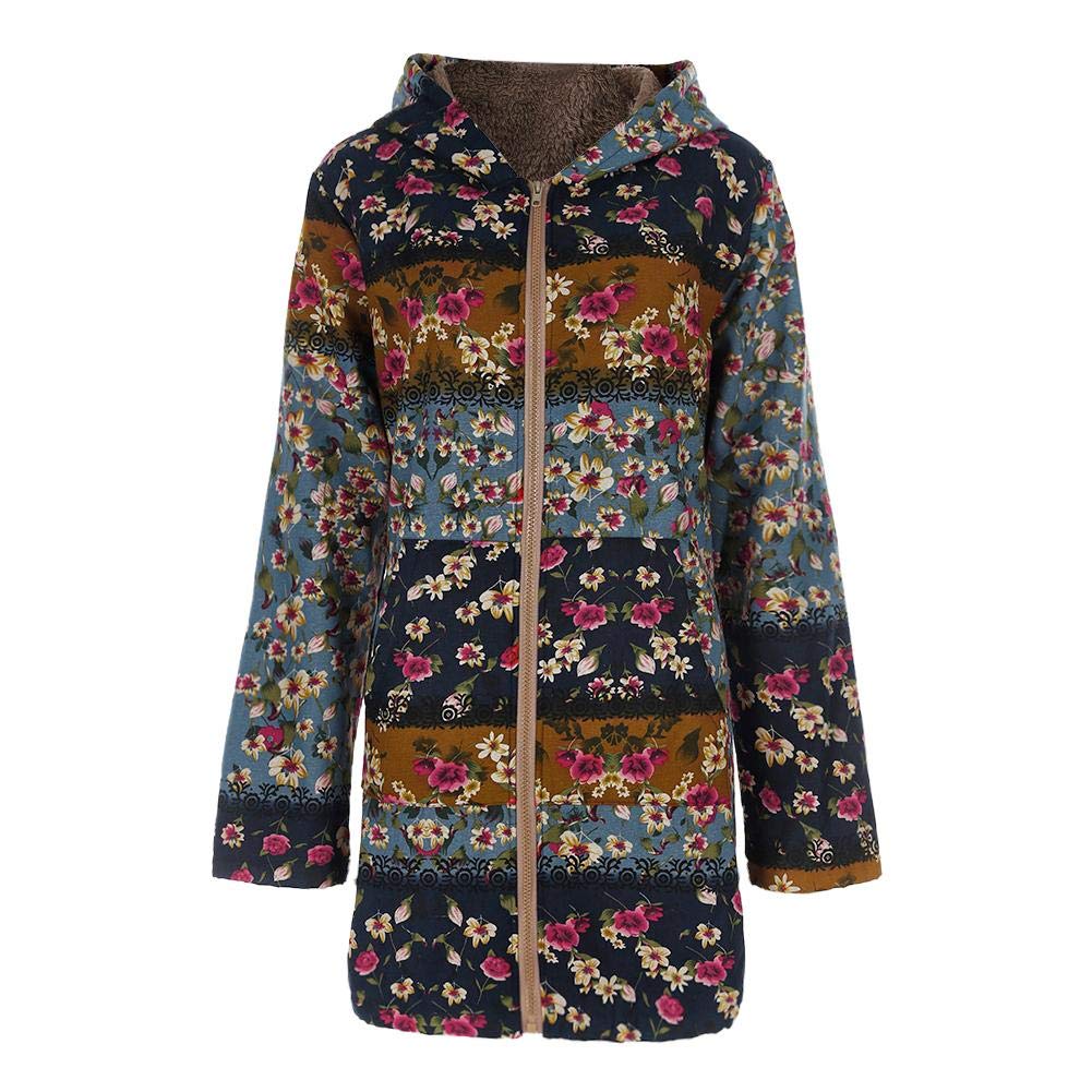 innersetting plus size winter women retro hooded warm outerwear floral print parkas coat