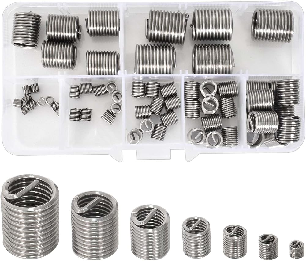 KYSUN 60Pcs Metric Stainless Steel Wire Thread Inserts M3-M12 Screw Repair Kit