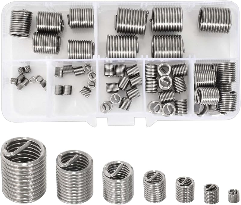 KYSUN 60Pcs Metric Stainless Steel Wire Thread Inserts M3-M12 Screw Repair Kit