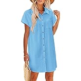 Zeagoo Summer Dresses for Women 2026 Cotton Button Down Short Sleeve Tshirt Dresses Casual Mini Beach Dress