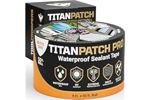 TOOL TROOPERS Titan Patch PRO Waterproof Sealant Tape – White 4" x50' – Stops Leaks Fast & Stays Sealed for 15+ Years – Sticks to RVs, Roofs, Pools, Boats, Gutters – Built for Harsh Weather (-40°F to 190°F)