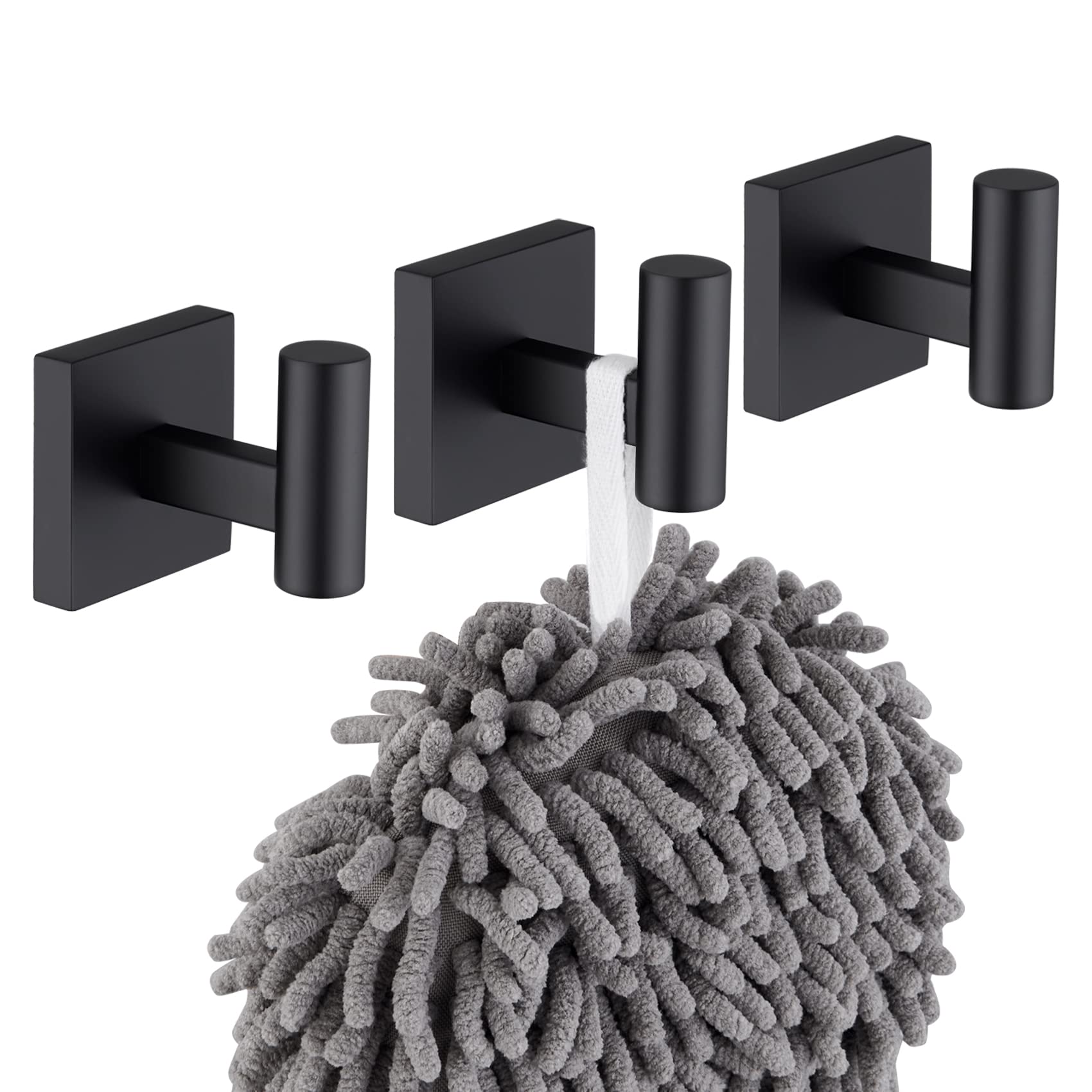 KOKOSIRI Robe Hook Bathroom Towel Coat Hooks Matte Black for Bath Kitchen Wall 3 Pack Stainless Steel B1013BK-P3