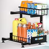 Under Sink Organizer, 2-Tier Premium Metal Pull-Out Racks with Adjustable Height, Heavy Duty Sliding Bin for Bathroom and Kitchen Cabinet Storage, Rust Resistant 1 Pack Black