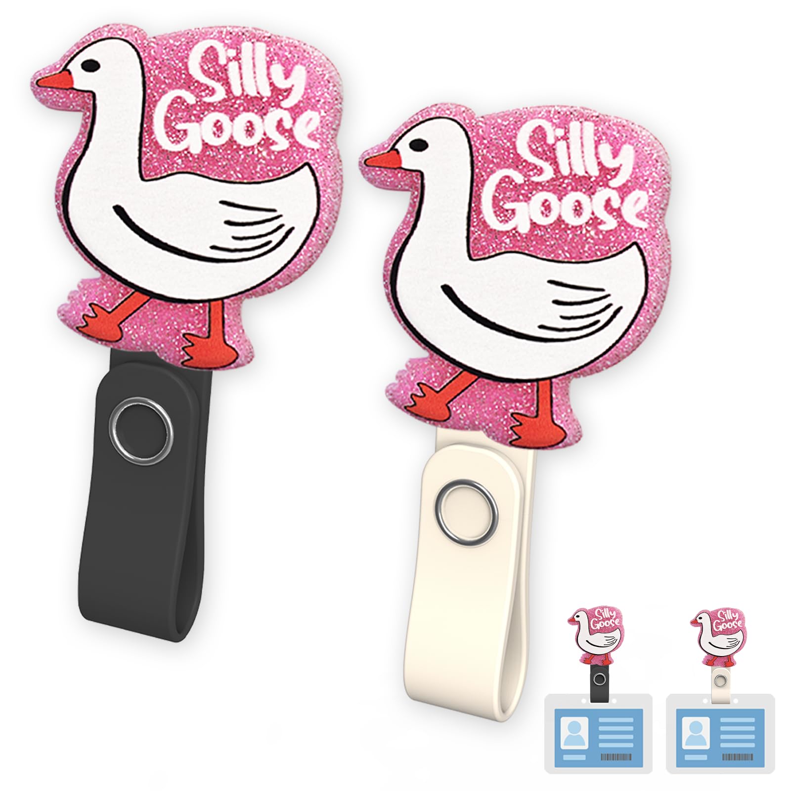 2 Pcs Magnetic ID Name Badge Holder Silly Goose Magnetic Badge Holder Clip for Clothes & Shirt Cute Funny Acrylic Badge Accessories for Office Worker, Teacher, Doctors, Nurses (Silly Goose)