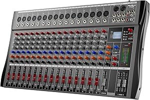 Professional DJ Audio Mixer,NEW BAXS 16 Channel DJ Bluetooth Controller Sound Mixer,USB Interface,16 XLR Mic/Line Input,AUX,FX Processor MP3 Player,+48V Phantom For Karaoke Studio Streaming Recording