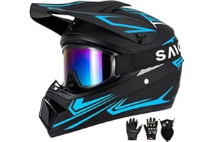 XINGSILUC Youth Kids Motocross Helmet, Adult ATV Dirt Bike Helmet with Goggles Gloves & Mask Quick, Full Face Motorcycle Helmet with Quick Release Buckle DOT Certified