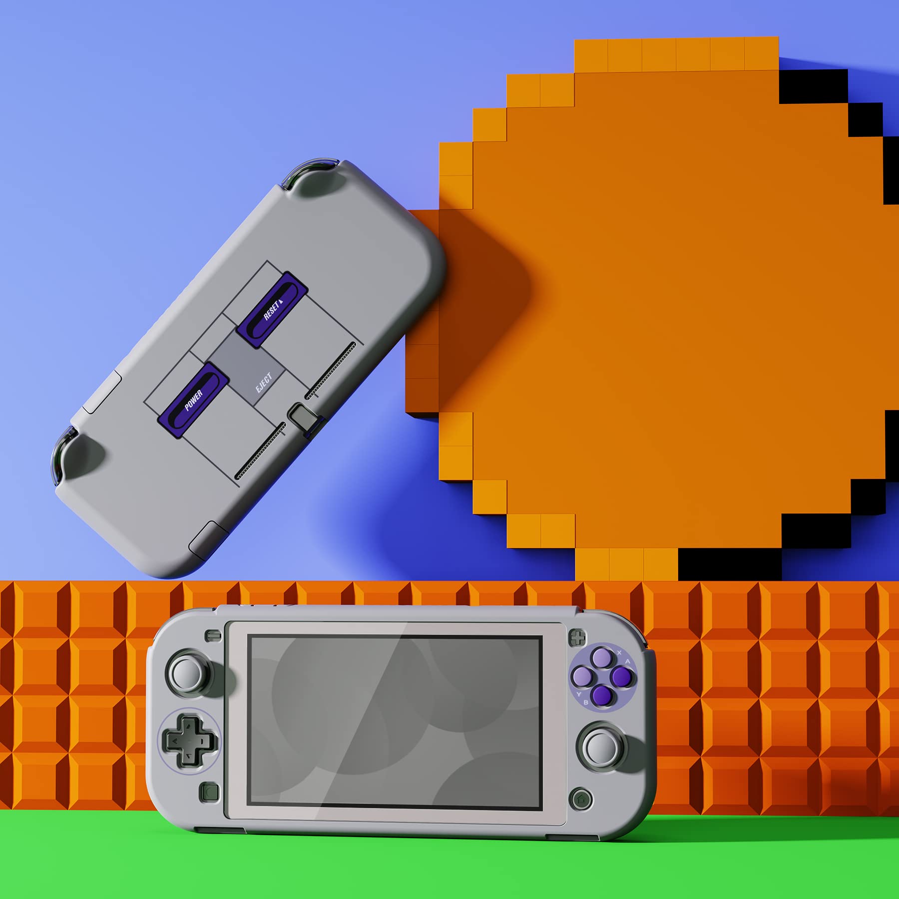 eXtremeRate PlayVital Classics SNES Style Protective Grip Case for Nintendo Switch Lite, Hard Cover for Nintendo Switch Lite - Screen Protector & Thumb Grips & Buttons Caps Stickers Included