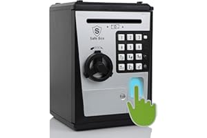 Lyght Mini ATM Savings Bank for Real Money, Electronic Voice Piggy Banks, Fingerprint Password, Kids Safe Box, Cool Stuff Gift for Boys and Girls Silver/Black