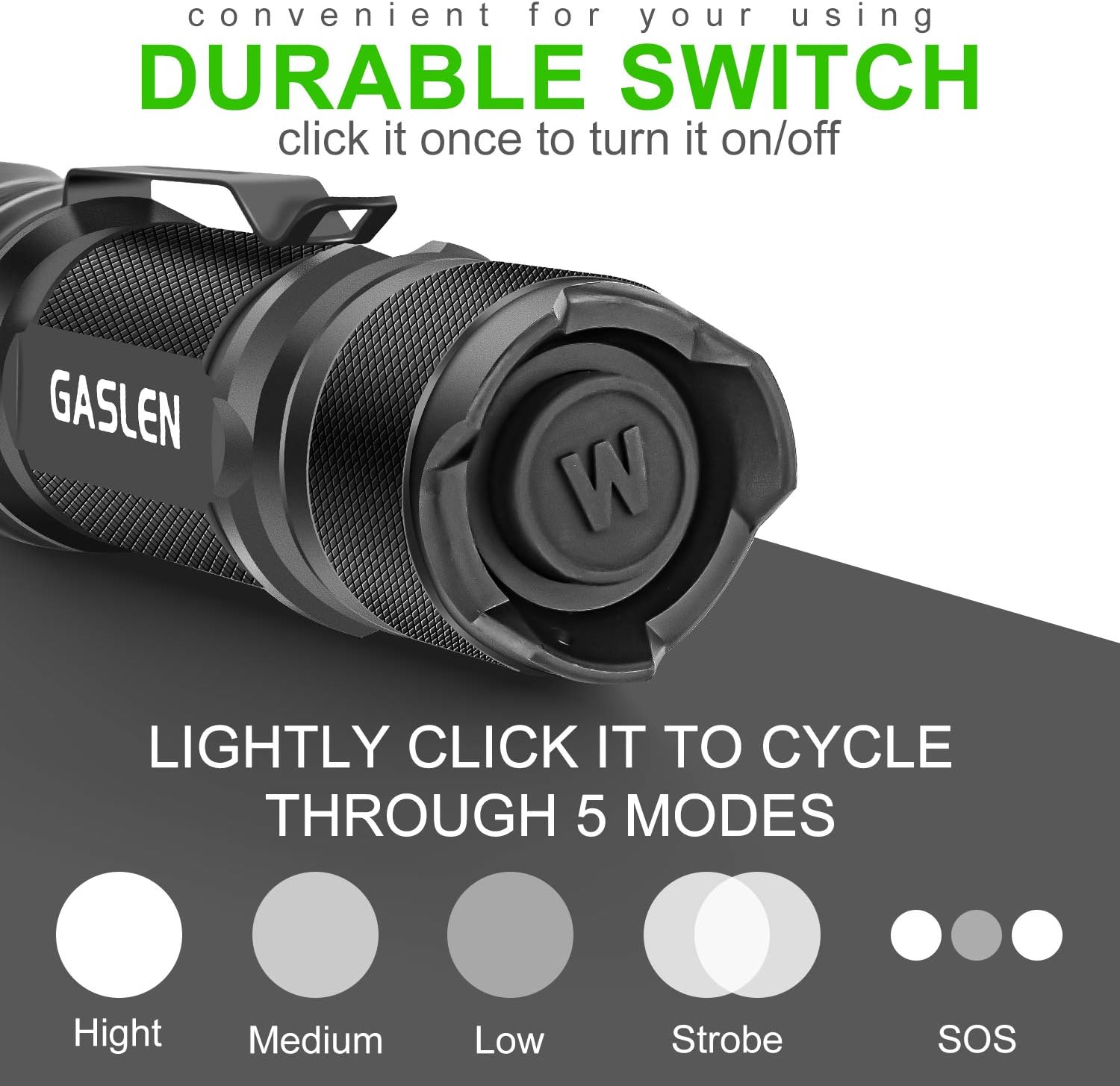 Gaslen LED Tactical Flashlight Rechargeable High Lumen Portable Water Resistant Torch Light, Zoomable, Best Camping, Outdoor, Emergency, Everyday Flashlights with 18650 Battery and Charger Included - - 