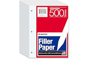 Kaisa 4x4 Graph Paper Loose Leaf 500 Sheets 8x10.5 Graph Ruled Notebook Paper 1/4inch Grid Paper Lined Paper Filler Paper for 3-Ring Binder Paper 3-Hole Punched Math Paper(500sheets 1/4 graph Paper)