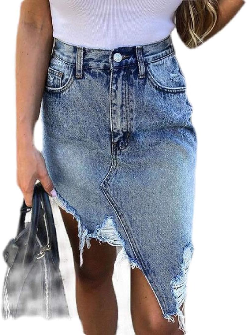 midi ripped denim skirt