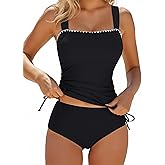 Blooming Jelly Womens Tankini Swimsuits Tummy Control Slimming Ruched 2 Piece Bathing Suit Modest High Waisted Retro Swimwear