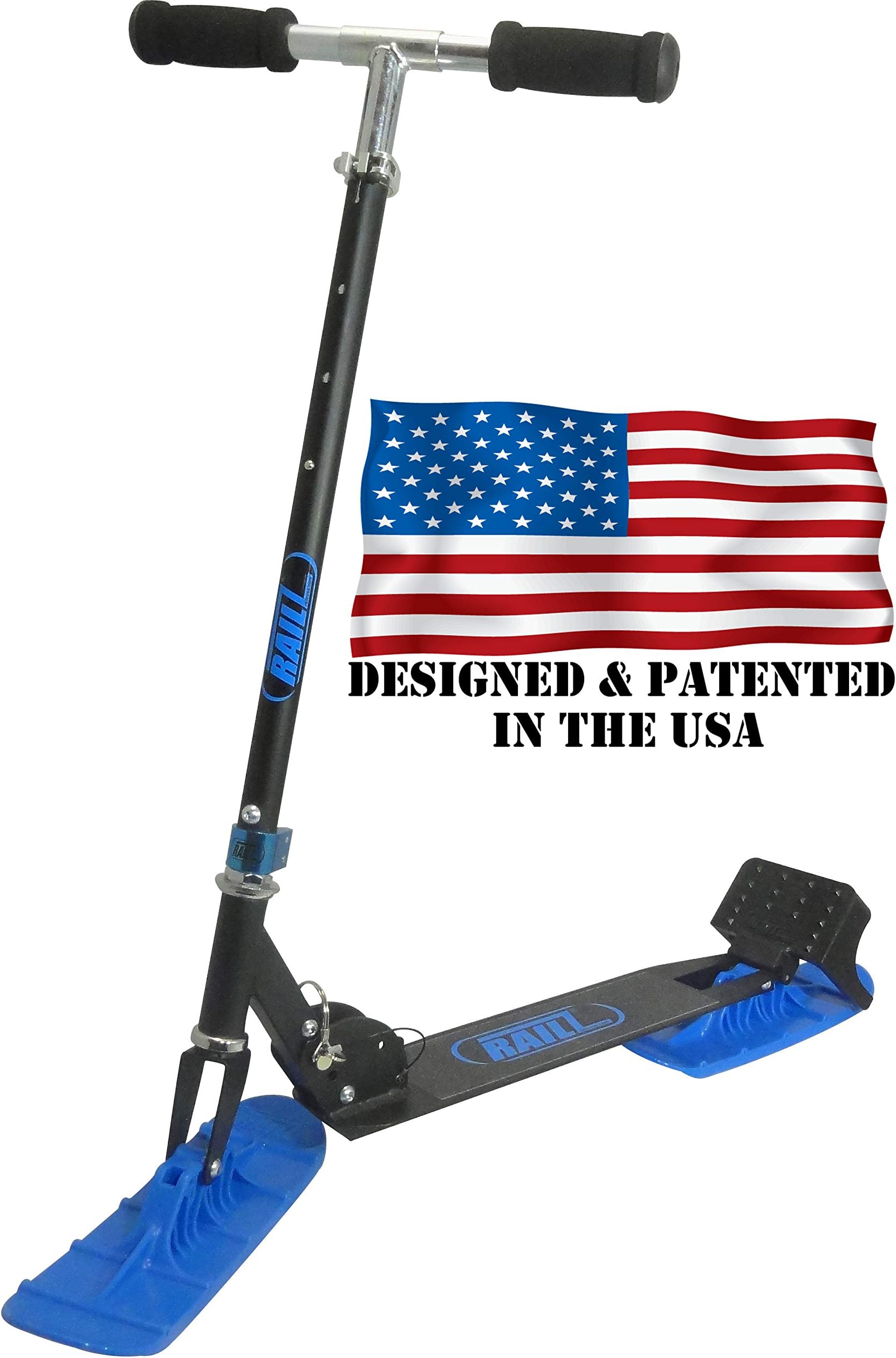 Railz Original Snow Sled Ski Scooter for All Ages. Designed & Patented in The USA. Compact Winter Snow Kick & Ski Skooter