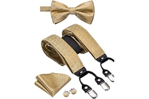 Dubulle Suspender and Bow Tie for Men Paisley Solid Mens Suit Braces Pretied Bowtie and Handkerchief Cufflinks Formal Wedding