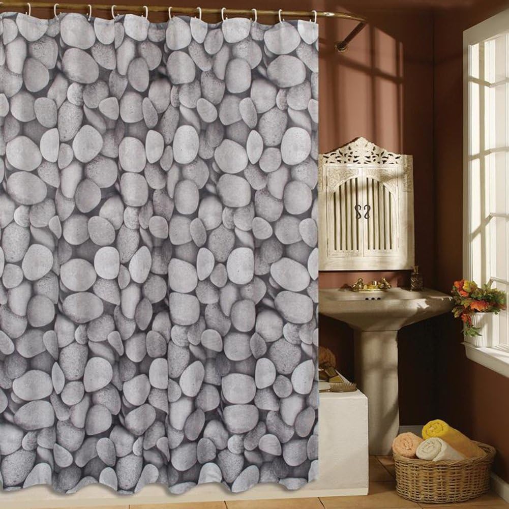SHZONS Square Waterproof Polyester Bathroom Shower Curtains, include a 12 Hooks Set(Pebbles)