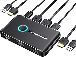 KVM Switch HDMI 2 Port Box,ABLEWE USB and HDMI Switch for 2 Computers Share Keyboard Mouse Printer and one HD Monitor,Support UHD 4K@60Hz,with 2 USB Cable and 2 HDMI Cable