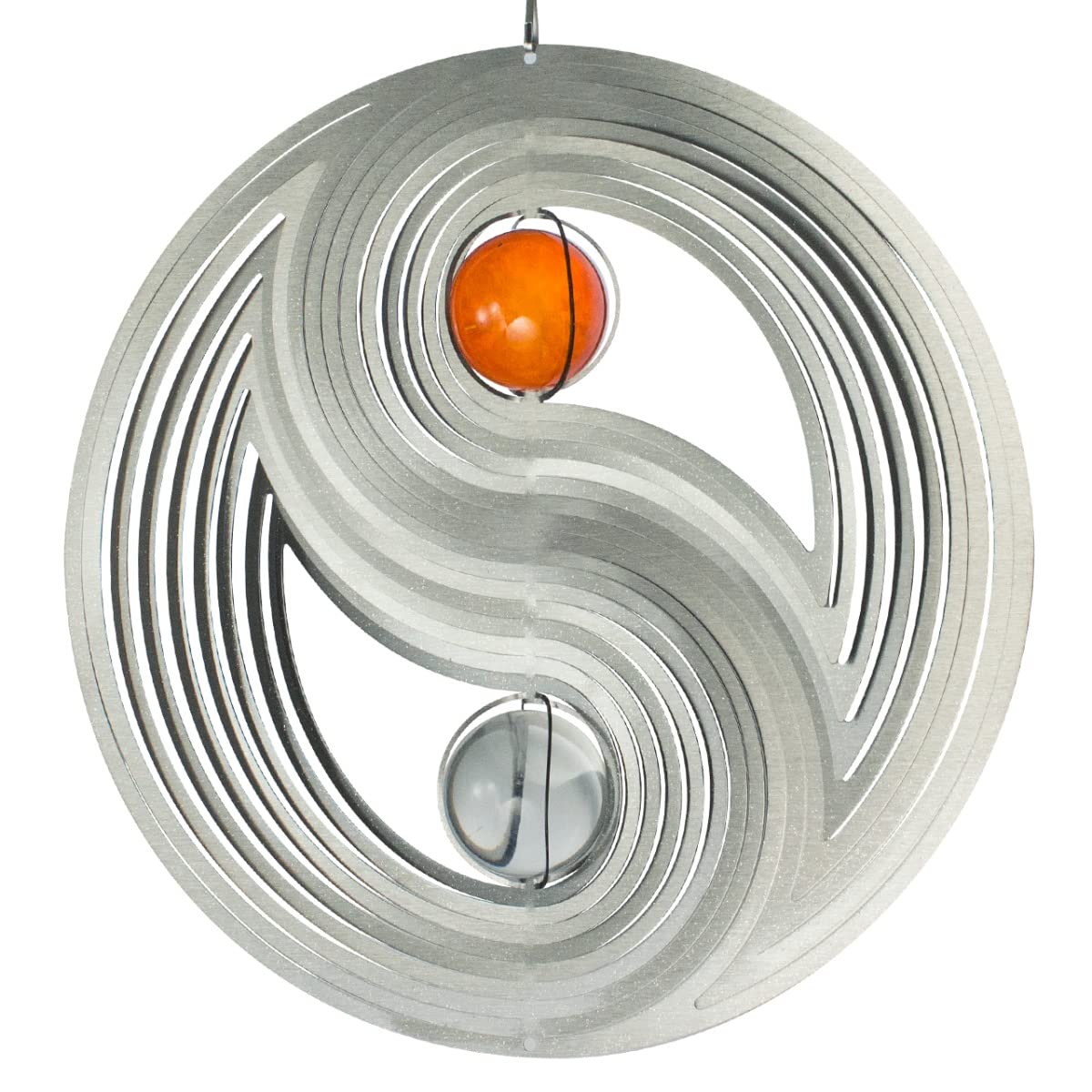 CIM stainless steel wind spinner - Yin Yang - incl. ball bearing swivel, hook and nylon cord - attractive stainless-steel decoration to hang up (Yin Yang 300)