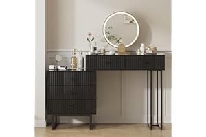 Acodaiuy Vanity Desk, Makeup Vanity Desk Black Vanity Table Dressing Table with Drawers Vanity Desk No Mirror No Lights Makeup Table for Bedroom Bathroom, Black