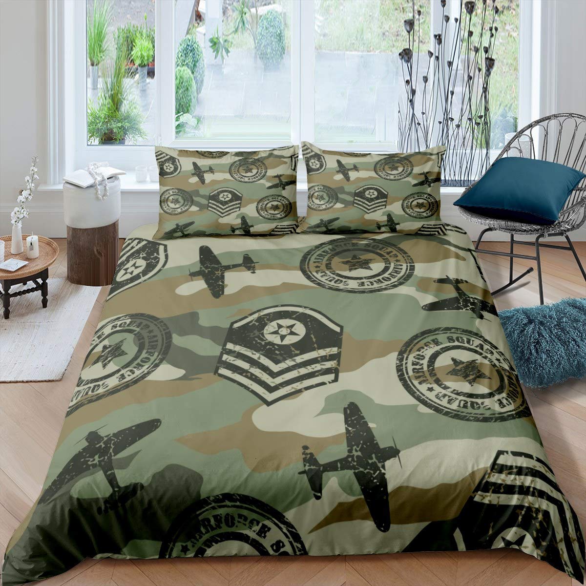 Camouflage Duvet Cover Set Boys Teens 3D Aircraft Printed Comforter Cover Kids Military Hidden Bedding Set Fighter Airplane Quilt Cover,Room Decor 3Pcs Bedding Double Size — image 1