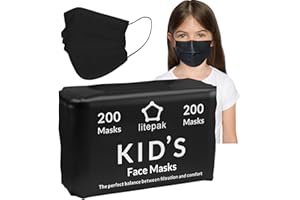 LITEPAK 200pcs Kids Disposable Face Masks - 3 Ply Kids Mask for Boys Girls - Back to School Supplies (Black)