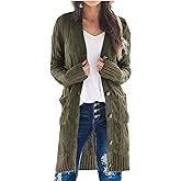 PRETTYGARDEN Long Sleeve Cable Knit Long Cardigan for Women 2026 Spring Winter Chunky Open Front Button Sweaters with Pockets