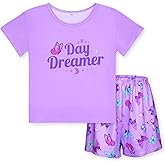 ICOSY Girls Pajamas Set for Kids Pajamas 2 PCS Short Sleeve Top and Shorts Pants for Toddler Girls Clothes Size 8-14
