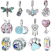 12pcs Mixed Silver Plated Colorful Enamel Alloy Beads Dangle Charms Fits for European Snake Chain Bracelet Necklace DIY Jewelry Making Supplies