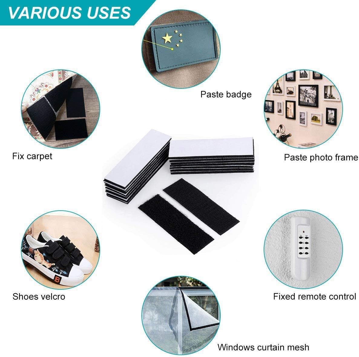 BRAVESHINE Heavy Duty Picture Hanging Strips - Instead of Nails and Screws - 12 Pack Sticky Wall Tape Hook Loop Adhesive Fasteners for Classroom DIY, Home, Office or Industrial Use - Black, 1.2x4inch