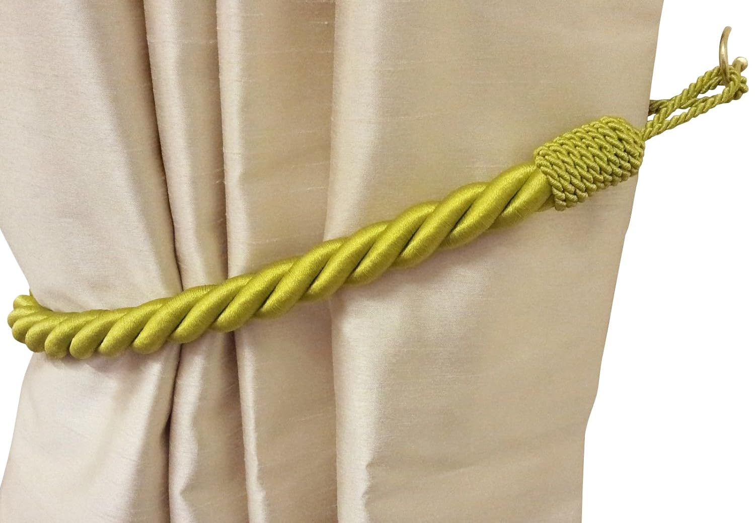 2 X STUNNING LIME GREEN CHAT THICK LARGE ROPE SATIN CURTAIN DRAPE TIE