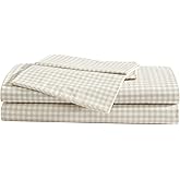 Eddie Bauer - Sheet Set, Cotton Percale Bedding with Matching Pillowcase, Crisp & Breathable, 200-Thread Count, Classic Comfort Essentials (Little Gingham Beige, Twin)