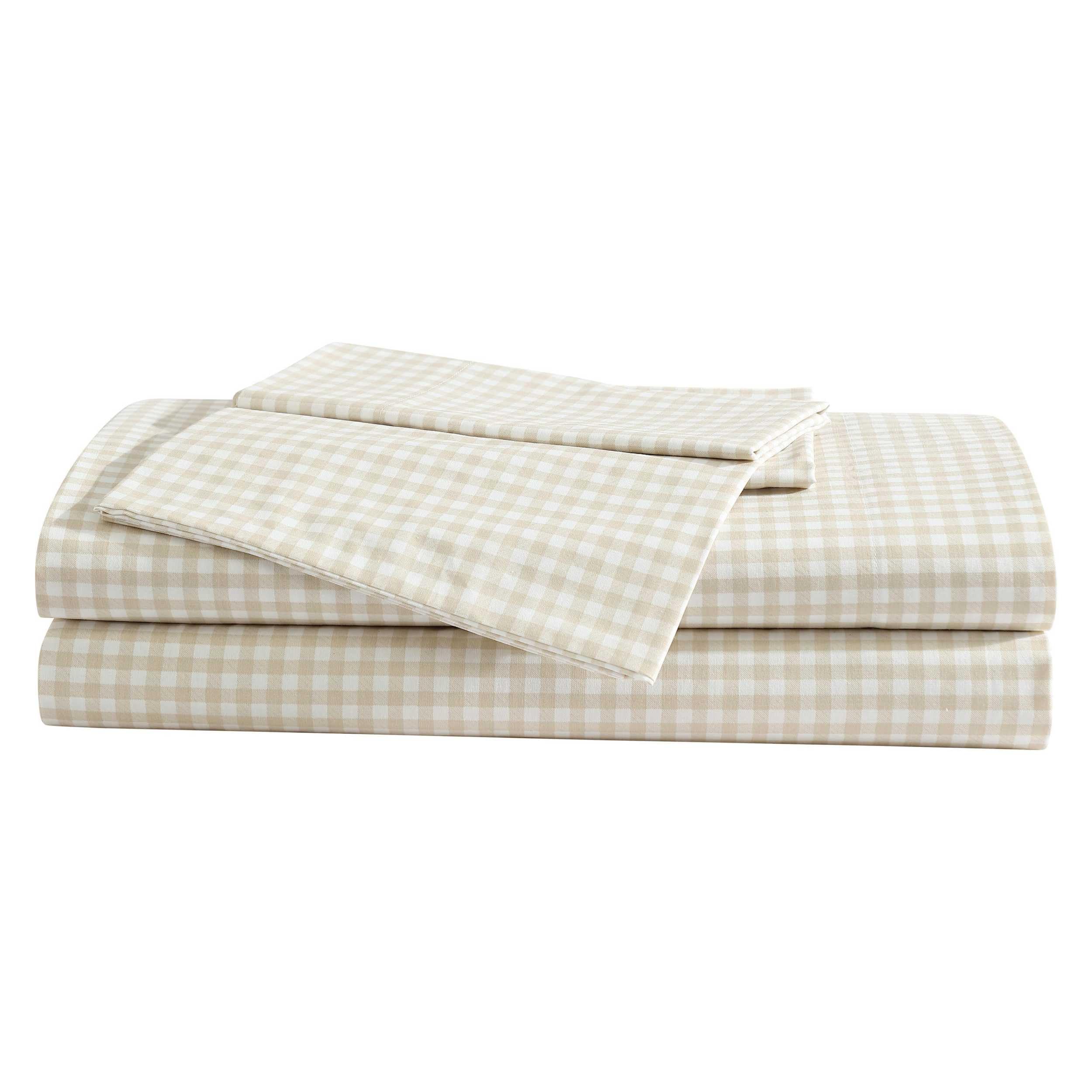 Photo 1 of Eddie Bauer - Sheet Set, Cotton Percale Bedding with Matching Pillowcase, Crisp & Breathable, 200-Thread Count, Classic Comfort Essentials (Little Gingham Beige, Twin)