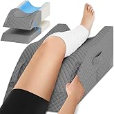 TranquilRelax Leg Elevation Pillows for After Surgery, Full Grey | Memory Foam, All-around Knee &amp; Ankle Support for Swelling, Height-adjustable, Nop-Slip Bottom, Washable Cover, Single-leg